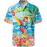 Hardaddy Men's Summer Hawaiian Shirts Funny Performence Printed Button Down Casual Bowling Shirt