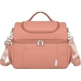 NOL Natural Organic Lifestyle Adult Lunch Box Insulated Lunch Bag Large Dual Compartment Lunch Bag Coolers Lightweight Nylon Waterproof Lunch Box for Work, Picnic, Travel, Outdoors, Dark Pink