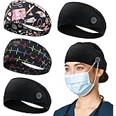 HoogaLife 4pcs Headbands with Buttons, Nurse Gifts for Women Turban Non-Slip Nurse Accessories Nursing Headbands Protect Your Hair and Ears