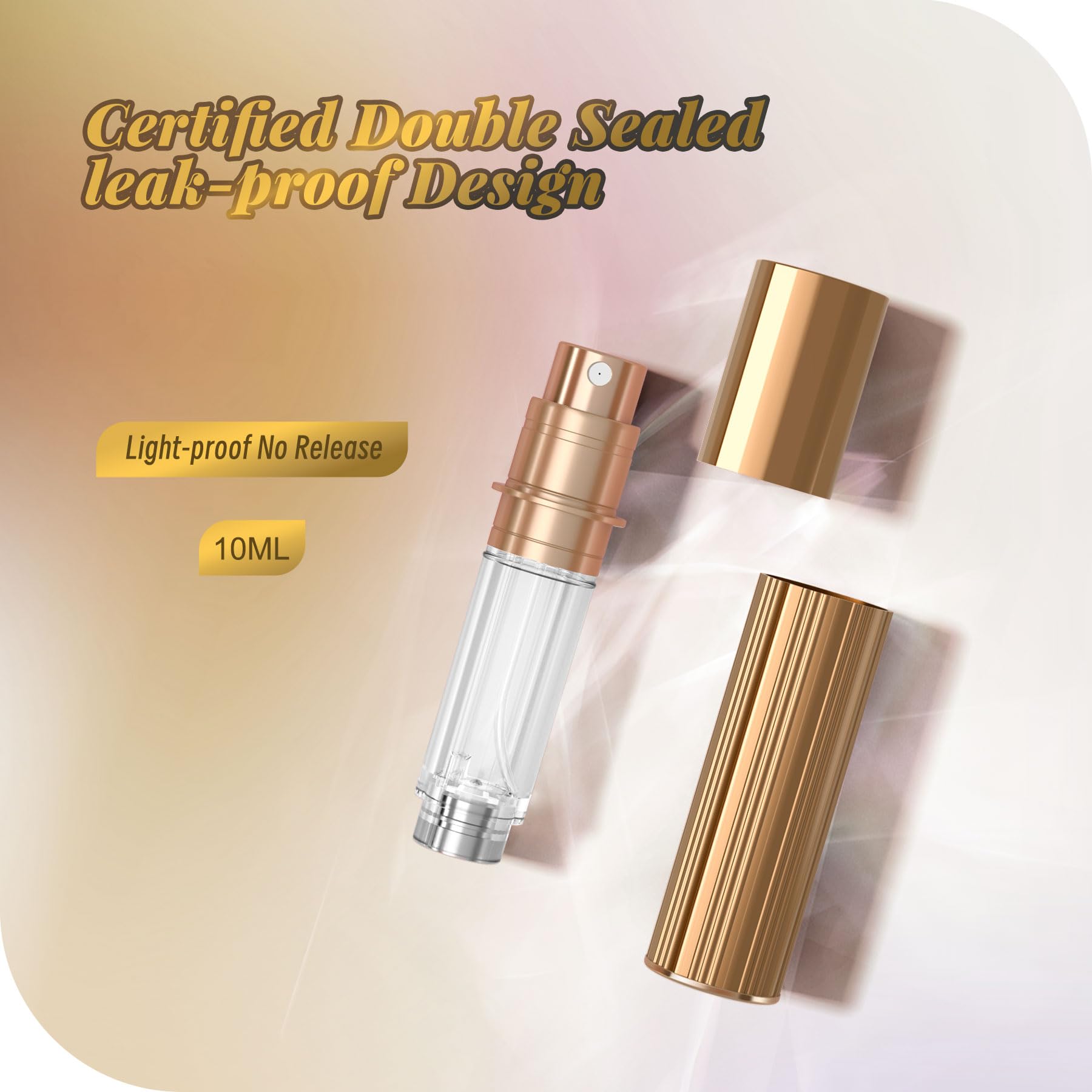 10ml Perfume Atomizer Travel Refillable,Bottom-Filling Fragrances Perfumes Bottle,Mini Cologne Dispenser, Portable Sprayer Pocket Size for Women Men Cruise Car Trip Gift 0.34oz (Gold)