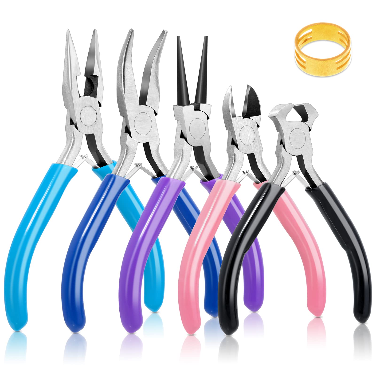 Modacraft 5 PCS Jewellery Kit with Spring Plier Set, Round Nose & Bent Nose Pliers, Wire Cutter, DIY Jewellery Making Kit for Girls