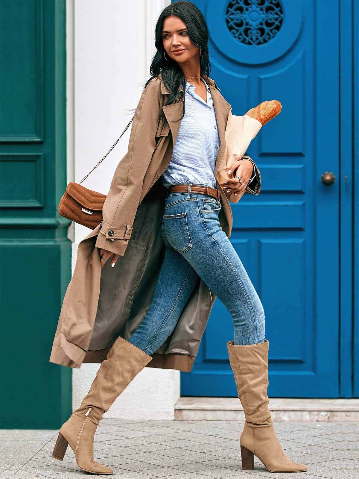 PiePieBuy Womens Faux Suede Knee High Boots Pointed