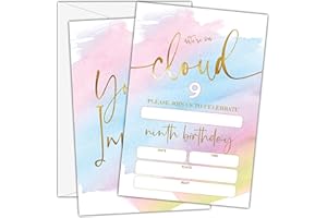 Beshoul Birthday Invitations - 9th Birthday Invites with Envelopes(25-Count) - We're on Cloud 9 Fill-in Party Invite Cards for Boys Girls Kids Party Supplies Favors Decorations - A21