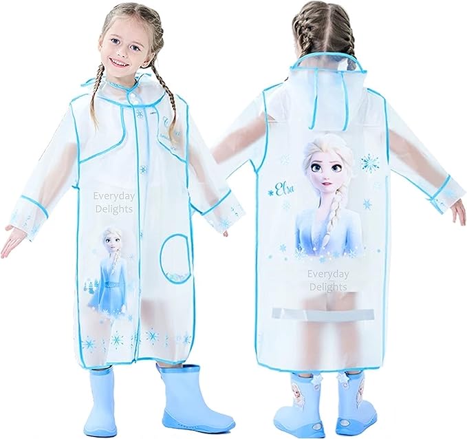 Disney Frozen II Queen Elsa Hooded Raincoat Rain Jacket Poncho Outwear