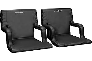 Stadium Seats - Bleacher Cushion with Padded Back Support and Armrests - 6 Reclining Positions Folding Stadium Chair with Carry Straps for Sports, Concerts, Camping, or Beach by Home-Complete