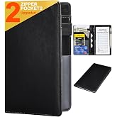 HerriaT Server Books for Waitress - Leather Waiter Book Server Wallet with Zipper Pocket, Cute Waitress Book&amp;Waitstaff Organizer with Money Pocket Fit Server Apron（Classic Black）