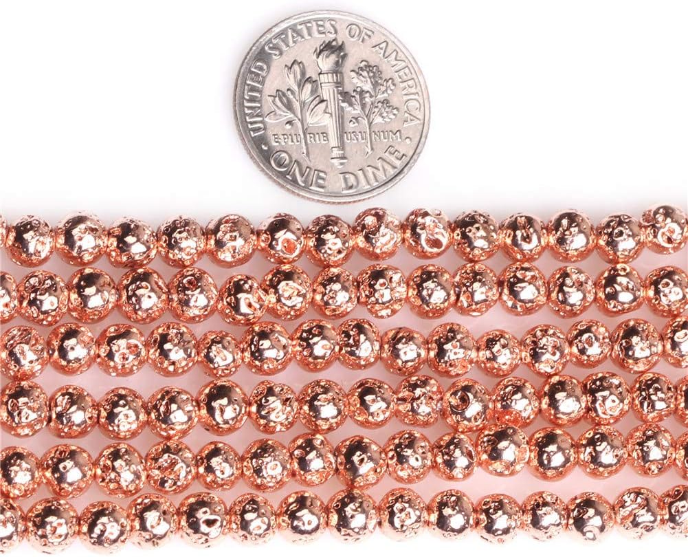 GEM-Inside 4mm Rose Gold Metallic Coated Volcanic Rock Round Gemstone Semi Precious Loose Beads for Jewellery Making 15'' - Image 5