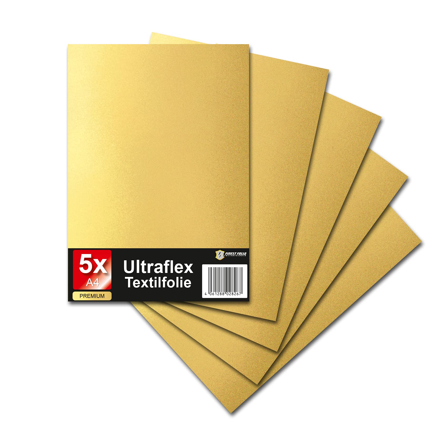 Ultraflex S Textile Film for Plotter 61 Colours DIN A4 Sheet 30 x 20 cm Plotter Film Matte on Fabrics Clothing T-Shirt Film Flex Film DIY Accessories (32 Gold, Set of 5)