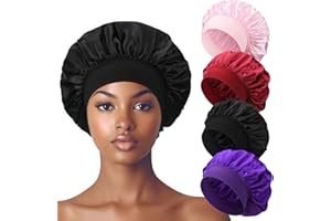 HEQU 4 Pcs Large Satin Bonnets for Sleeping, Comfortable Sleep Cap, Silky Hair Bonnet for Curly Hair Black Women Braid