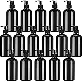 CroBlissful 16 Pcs Empty Plastic Pump Bottles 8oz Refillable Lotion Pump Bottle Containers with Dispenser for Shampoo, Conditioner, Face Cream, Massage Oil, Liquid Soap (Black)