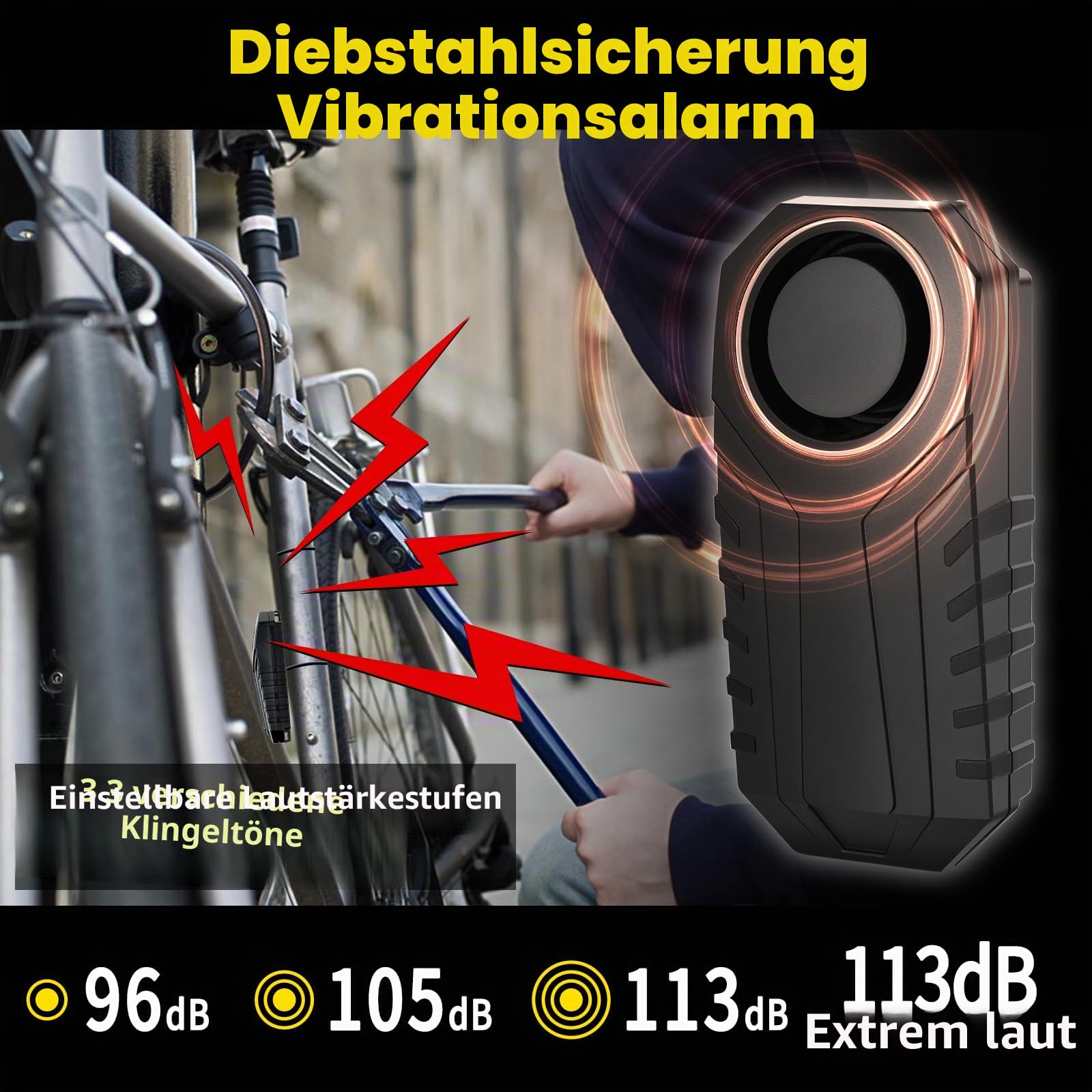 NineLeaf Fahrradalarm mit Fernbedienung, Anti-Diebstahl-Fahrradalarm, Fahrradalarmanlage für Motorrad, Auto, Roller, kabellose Vibrationserkennung, Anti-Diebstahl-Schutz 113dB Super Laut 2