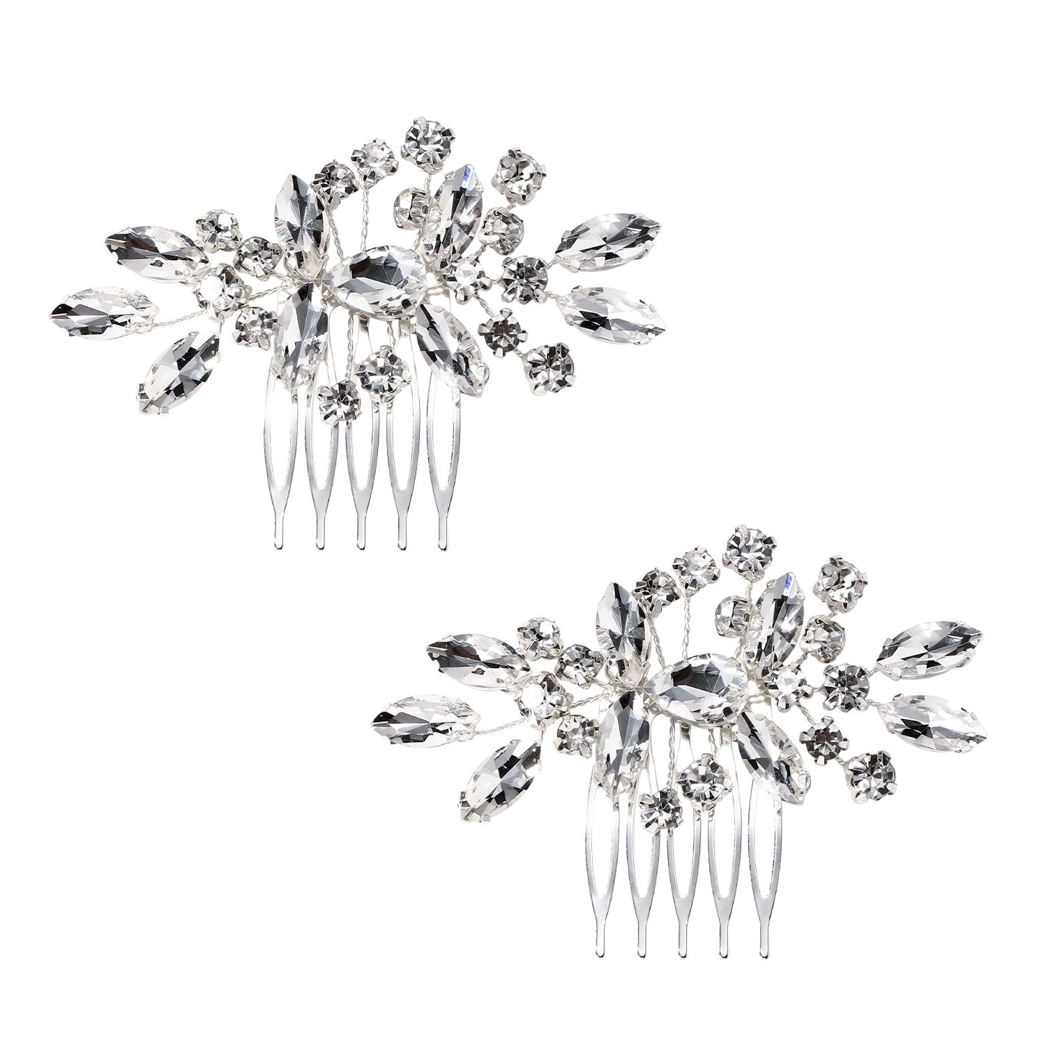 2pcs Bridal Hair Comb, Silver Wedding Rhinestone Hair Comb Flower Crystal Hair Piece Bridal Headpieces Hair Accessories for Bride Bridesmaids Women Wedding Prom Engagement