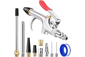 13 Pcs Air Nozzle Blow Gun Kit, 2-Way Connection Air Blower Gun with 1/4 IN Standard Quick Fitting & 8 Air Nozzles, Air Compr