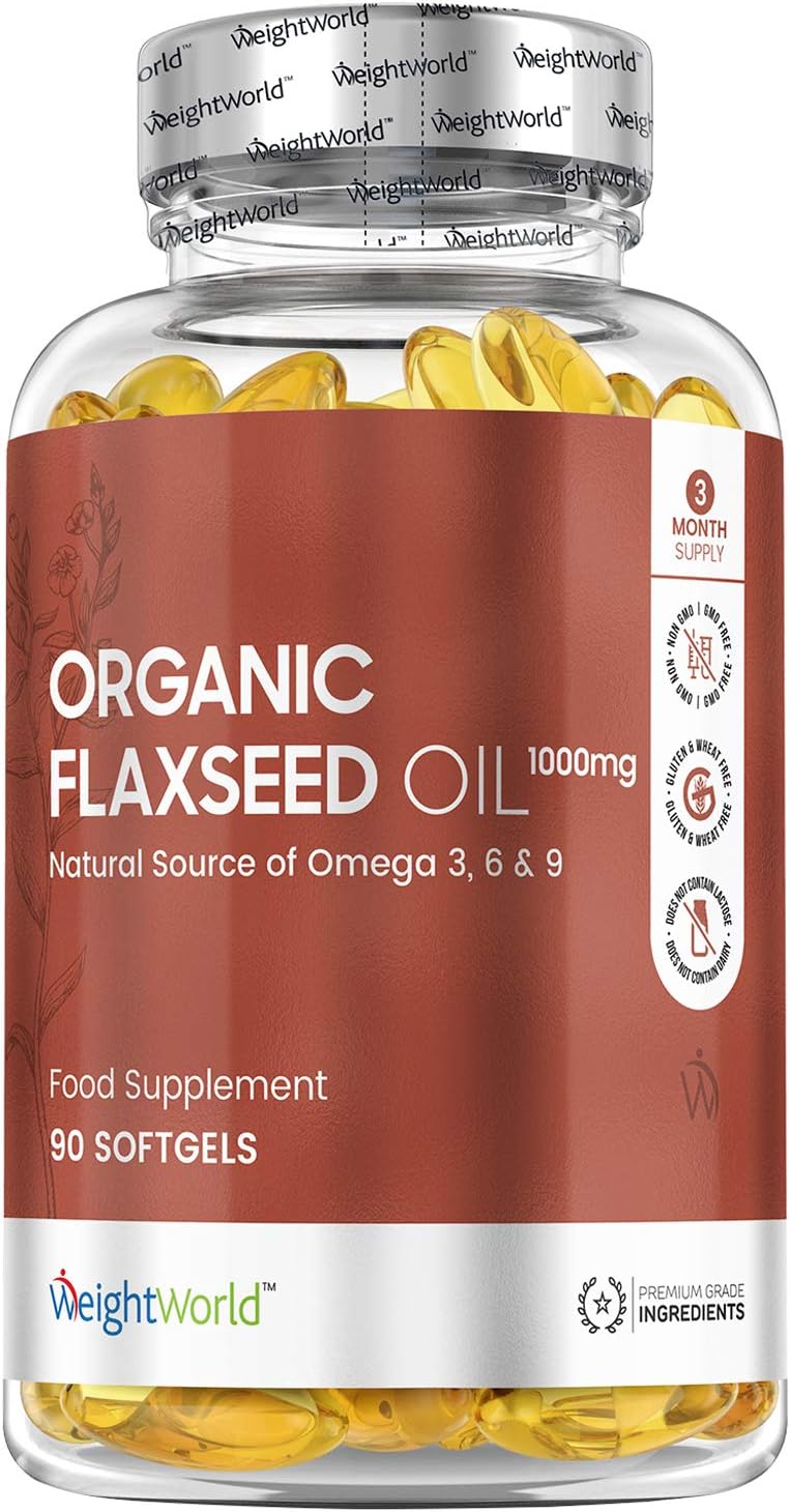 Flaxseed Oil Softgels, 180 Softgels, 1 a Day, 6 Months Supply, Cold-Pressed Omega 3 6 9 Capsules, ALA, Linoleic & Oleic Acid