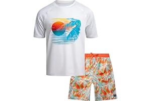 Big Chill Boys Rash Guard Set - 2 Piece UPF 50+ Quick Dry Short Sleeve Swim Shirt and Swim Trunks for Boys (Sizes: 4-14)