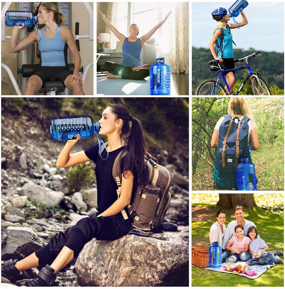 covacure Water Bottle with Time Marker - Reusable 360°Leak-Proof Drinking Water Jug for Gym Fitness, Camping, Hiking : Sports & Outdoors