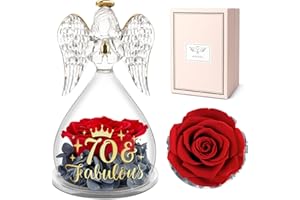 Yamonic Angel Rose Figurines 70th Birthday Gifts for Mom Grandma, Preserved Red Real Rose Glass Angel Gifts for 70th Gifts for Mother Friends Coworker Sister Wife Mom Aunt Grandma