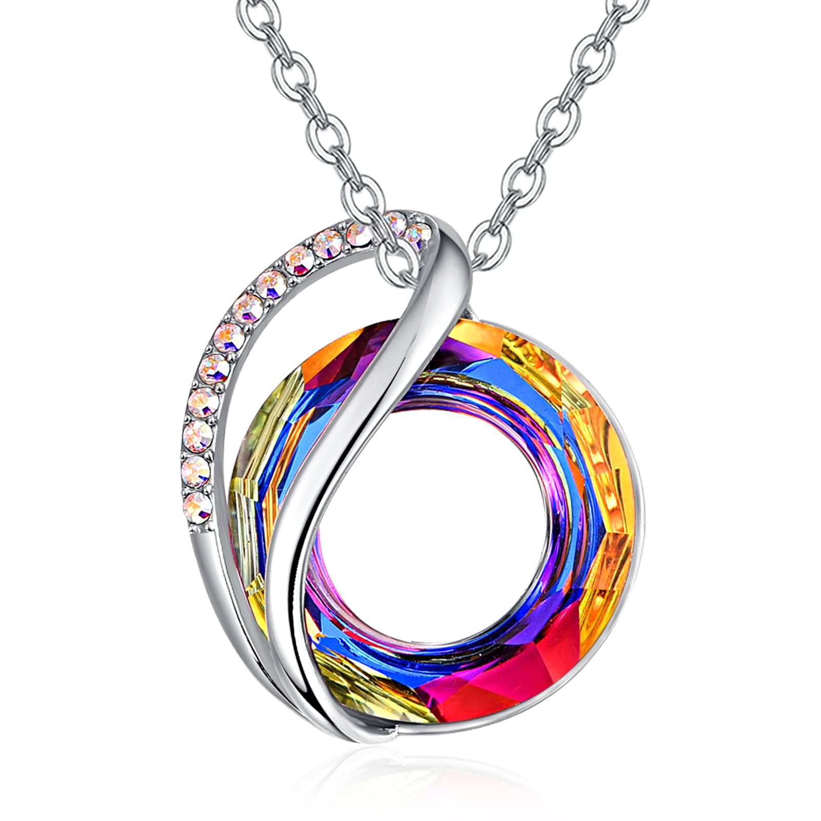 TANGPOET Crystal Necklace 925 Sterling Silver Ladies Pendant Necklace Valentines Day Birthday Mother's Day Jewelry Gifts for Mum Her Wife Girlfriend