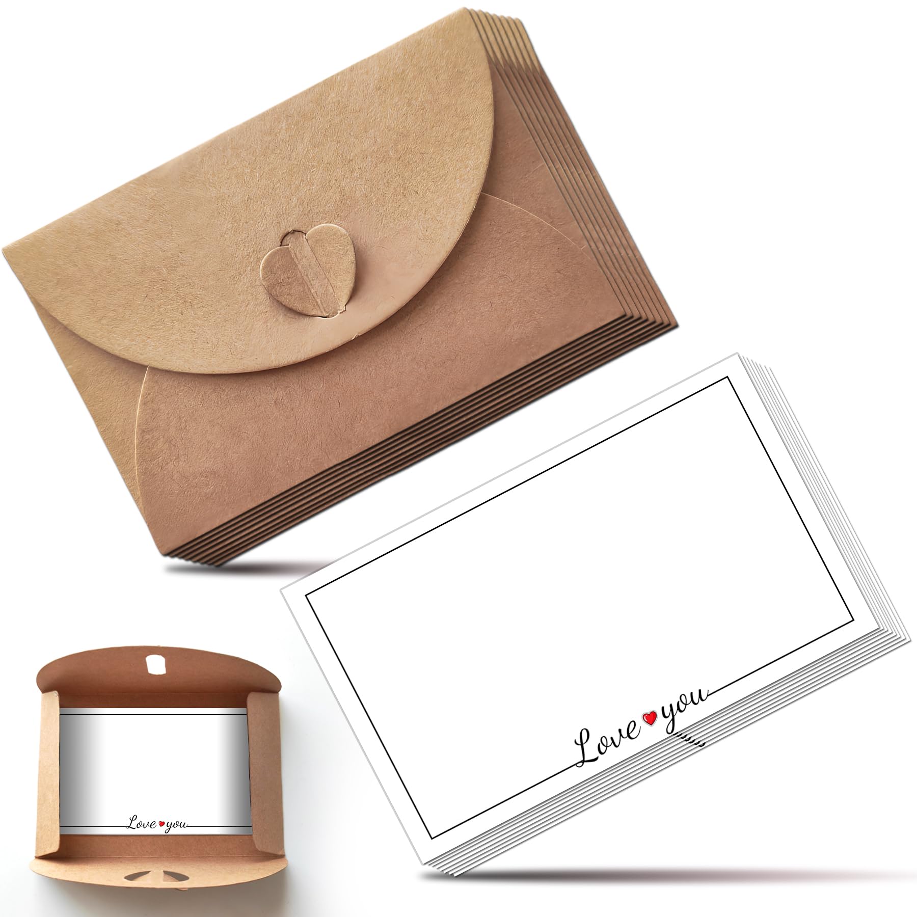 Photo 1 of 30 pcs Mini Envelopes with Cards Little Kraft Paper Envelopes with Heart Shaped Clasp Small Envelope with Love You Card Cards with Envelopes for Business Card Gift Cards Weddings Favors(4.1x2.8inch)