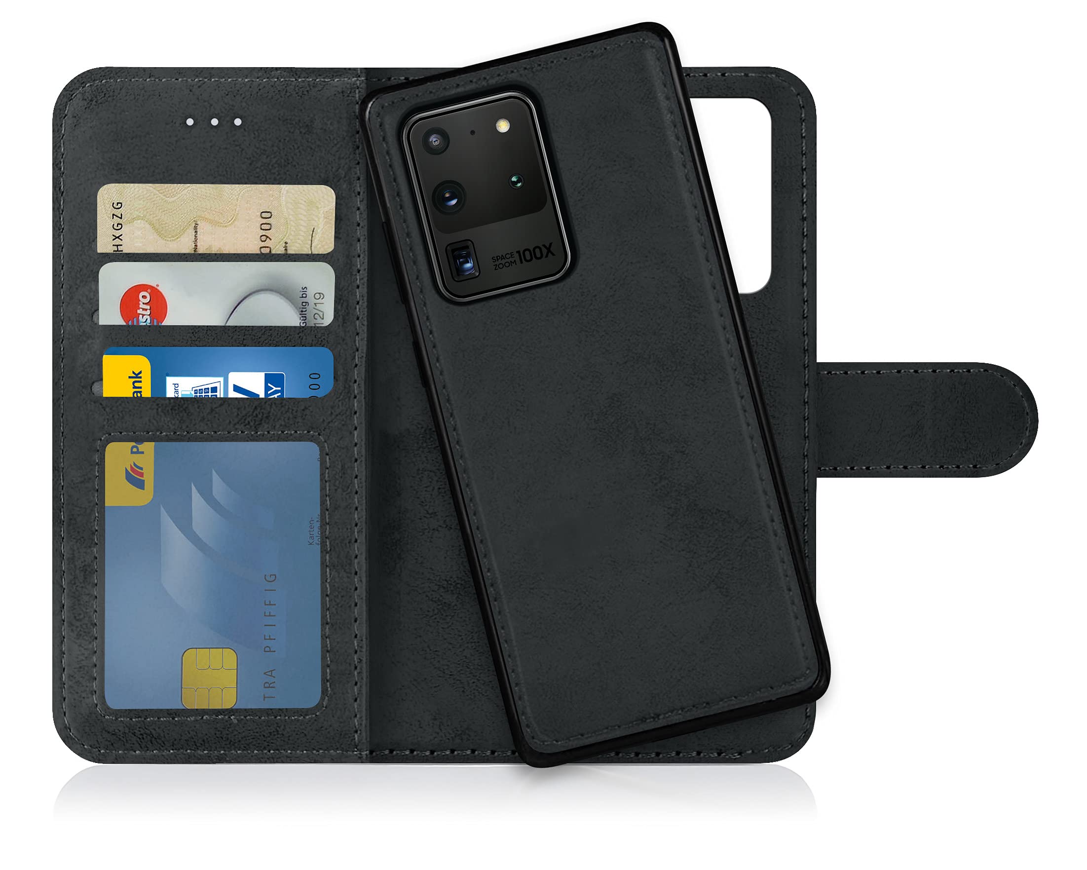 MyGadget Flip Case for Samsung Galaxy S20 Ultra - [ Removable Magnetic Cover ] - PU Leather Phone Case - [ Cover with Card Slot ] Protective Shell in Grey Black