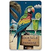 Cocktails in Paradise - Retro Vintage Decoration Perfect for Home, Beach Bar, Poolside, Patio, or Tiki Bar, Classic Cocktail Drinks Sign and Gifts, Indoor/Outdoor Durable Metal Sign (8" x 12")