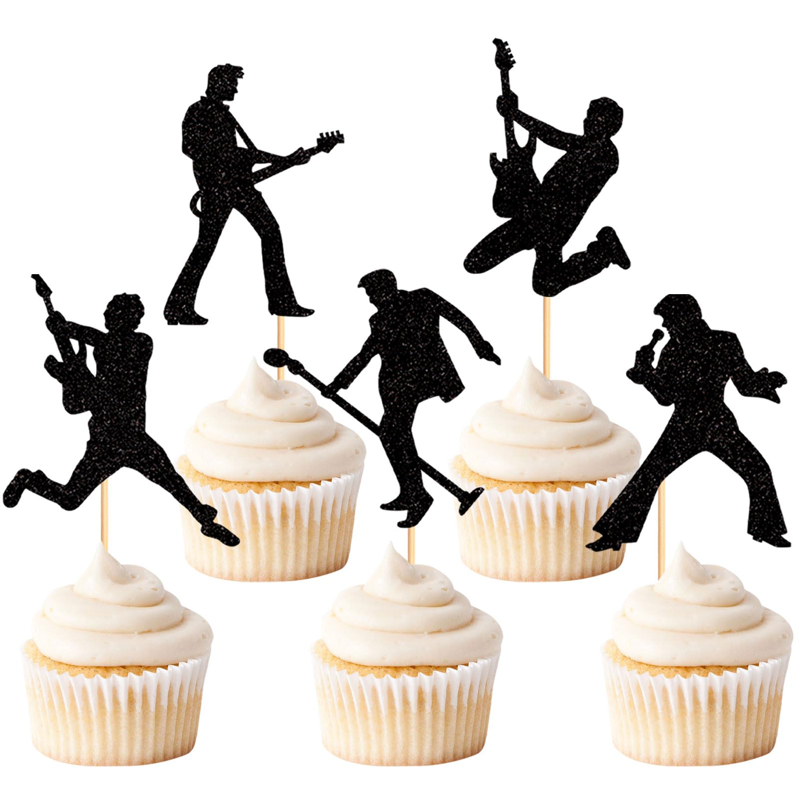 Photo 1 of 25 Pack 70s Dance Cupcake Toppers Musical Symbols Sax Cello Cupcake Picks Men Women Music Theme Baby Shower Boy Girl Kids Wedding Happy Birthday Party Cake Decorations Supplies (70s)