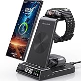 Wireless Charger Samsung Charging Station: 3 in 1 Android Charging Stand with Dimmable Clock - Nightstand Organizer for Galaxy S25 Ultra S24, Galaxy Watch 8 7 6 5 4, Galaxy Buds, Space-Saving Charger