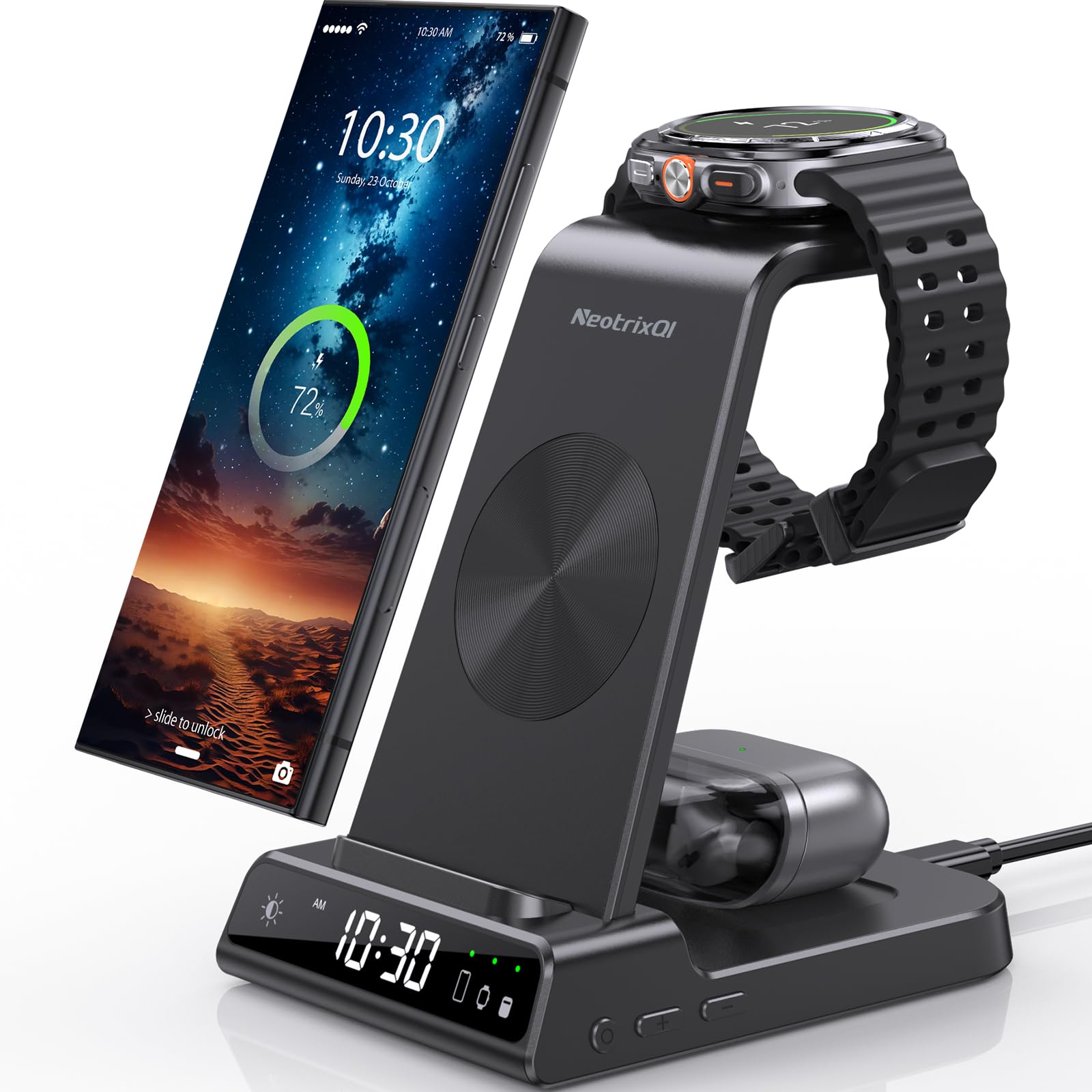 Wireless Charger für Samsung Ladestation für Galaxy S26 Ultra, Induktive Ladestation für Samsung Galaxy Watch Ultra/8/7/6, Kabelloses Ladegerät für Galaxy S26+/S25/S24/Z Flip 7/Z Fold 6,Galaxy Buds