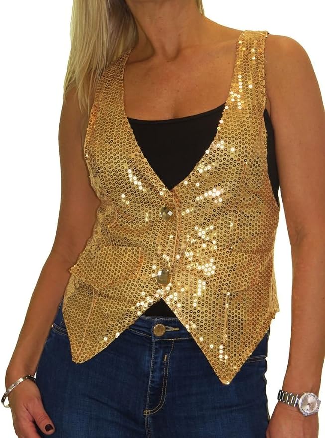 Disco Kostüm Pailletten Weste Damen Schwarz Gold Produktbild-Vorschau 6