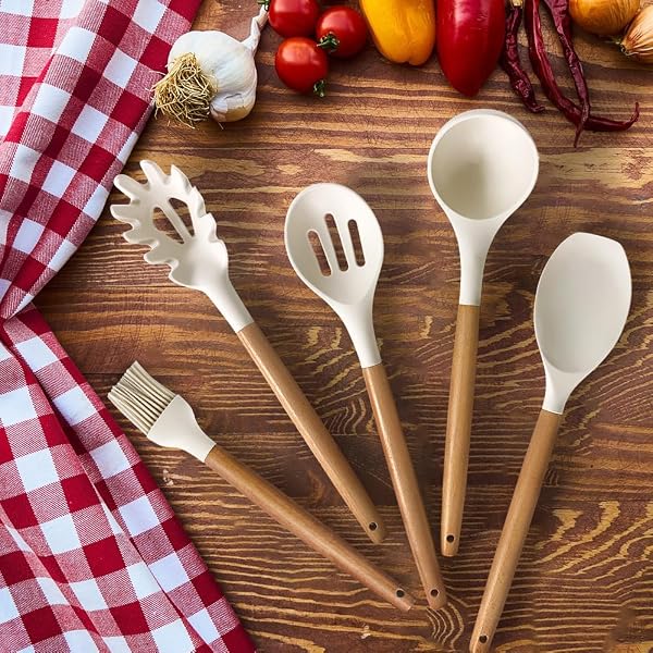 COOKING UTENSILS SET- 35 PCS KITCHEN UTENSILS WITH GRATER,TONGS, SPOON SPATULA &TURNER MADE OF HEAT RESISTANT FOOD GRADE SILICONE AND WOODEN HANDLES KITCHEN GADGETS TOOLS SET FOR COOKWARE