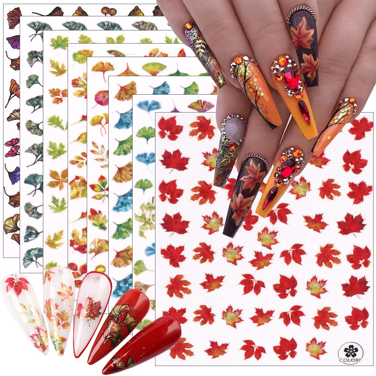 8 Sheets Fall Maple Leaf Nail Art Stickers,Thanksgiving Nail Art ...