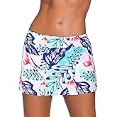 REKITA Women Swim Skirt Solid Color Waistband Skort Bikini Bottom