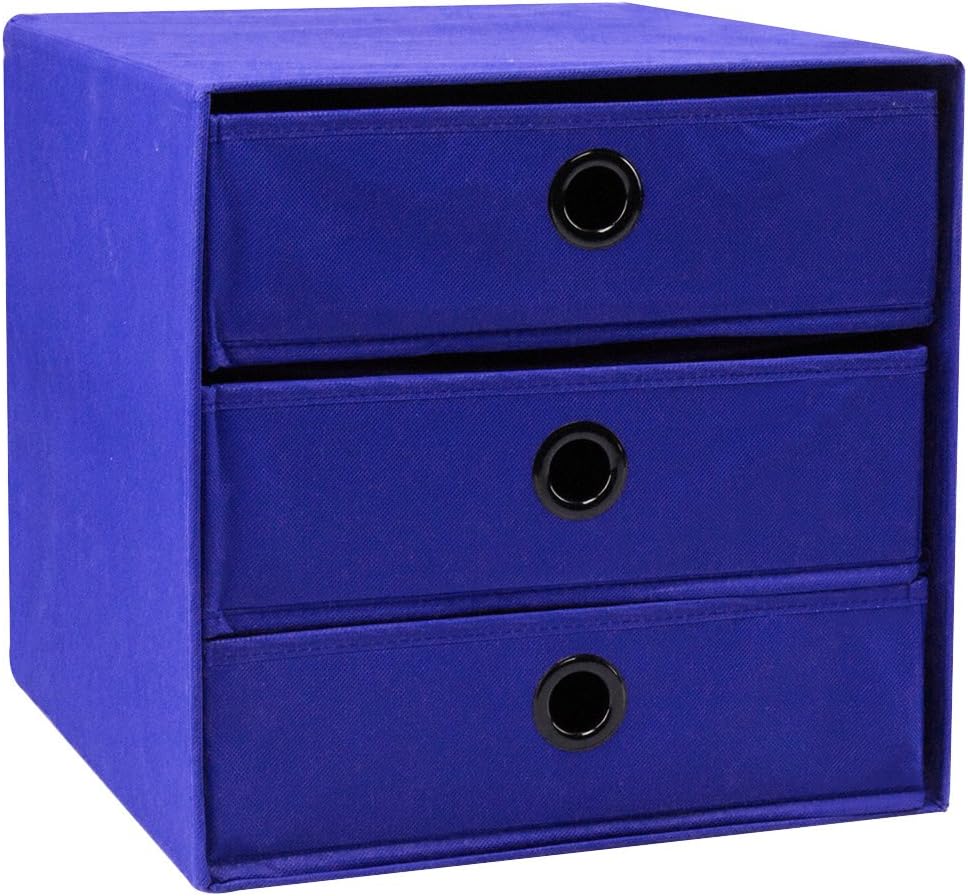 diMio SB3 shelf insert with 3 drawers in many colours - shelf compartment, storage box, drawers, folding box 37x33x33cm indigo