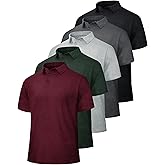 BOOJO 5 Pack Polo Shirts for Men - Quick Dry Moisture Wicking Performance Short Sleeve Mens Golf Shirts for Work Athletic