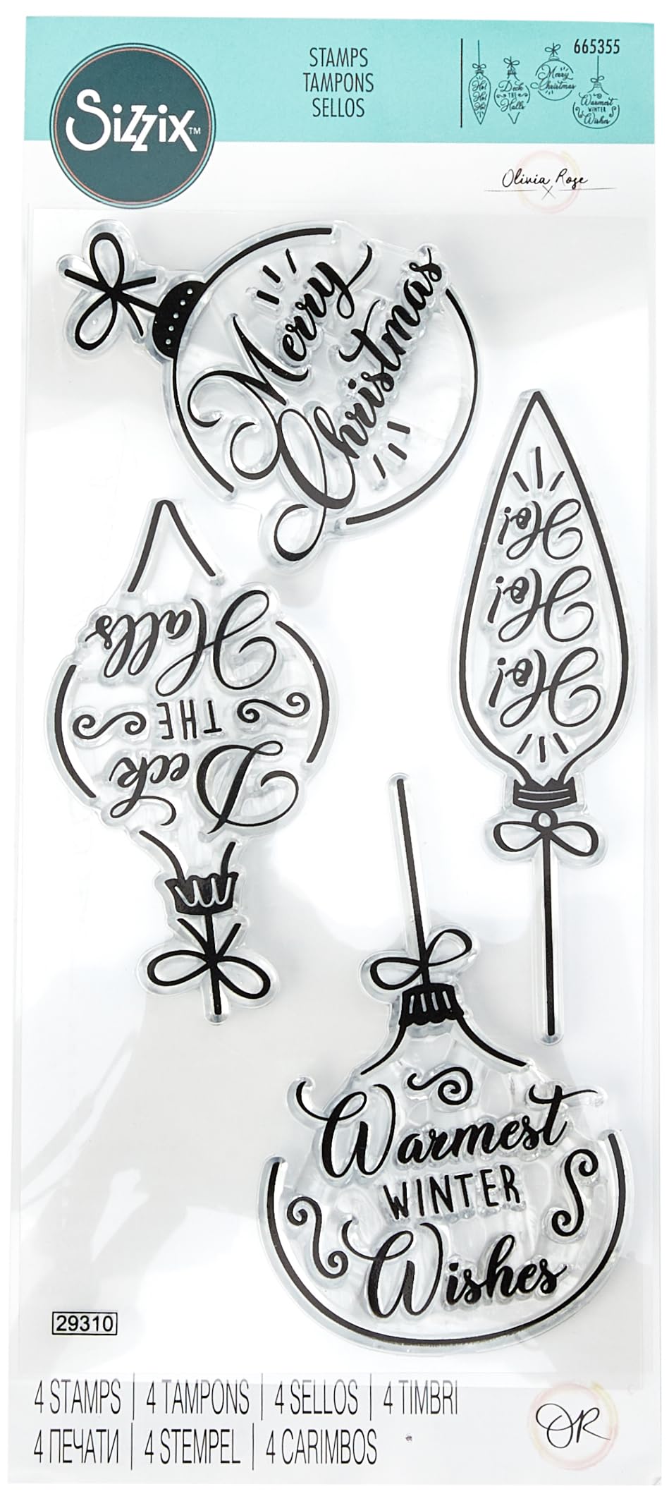 Sizzix Clear Stamps 4PK - Christmas Baubles by Olivia Rose, 665355