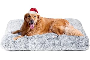 EHEYCIGA Fluffy Dog Crate Bed for Extra Large Dogs, Plush Faux Fur Pad, Calming Anti Anxiety XL Bed for Crate, Washable Soft Warm Dog Mat with Non-Slip Bottom, Grey