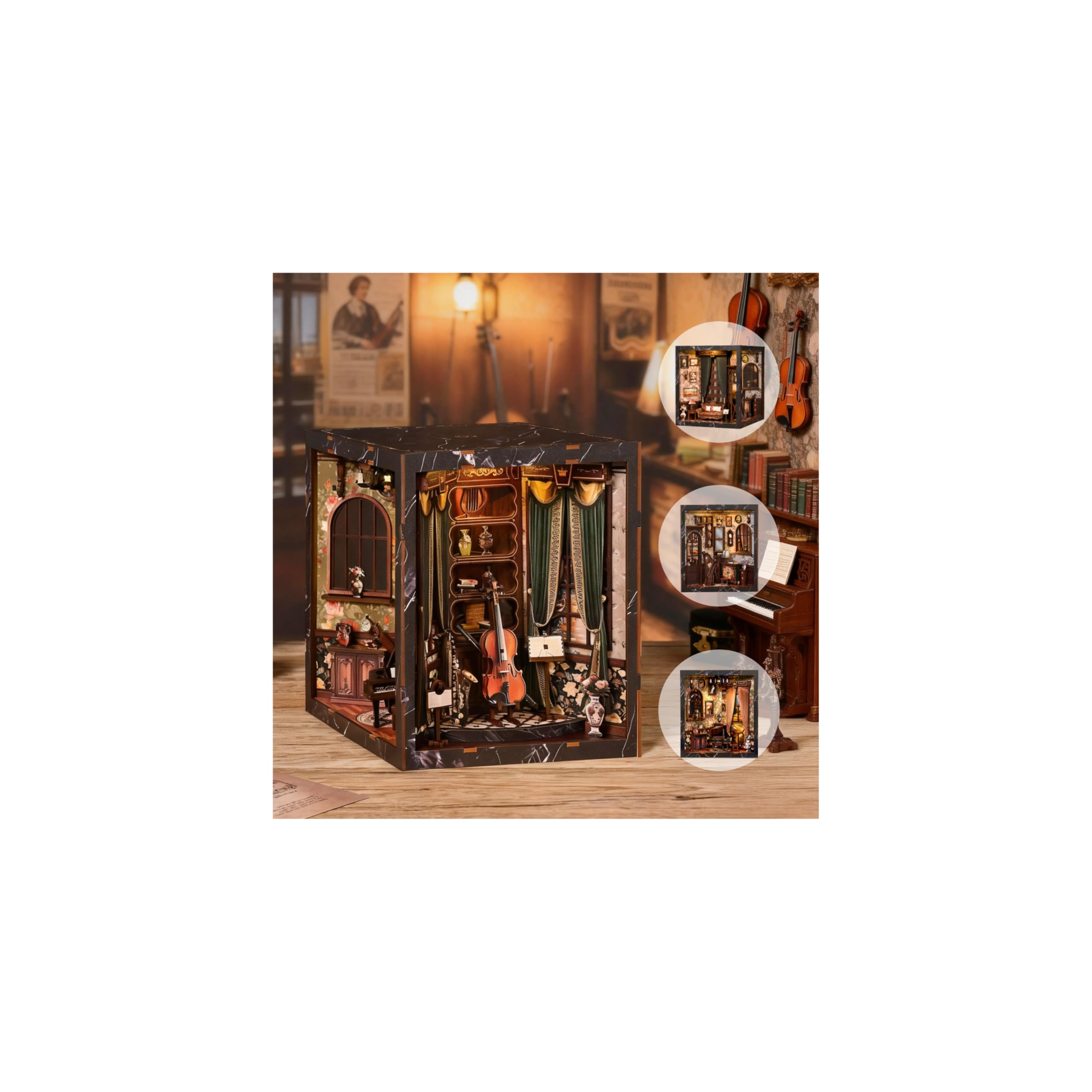 HomeBloom Book Nook Kits for Adults, 3D Wooden Puzzle DIY Craft, Vintage Music Room Decor, for Music Enthusiasts & Hobby (Melody Box)