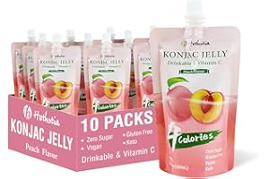 Hethstia Konjac Jelly Peach Flavor Squeeze Pouch, 10 Packs Drinkable Peach Jelly, Healthy Snacks, Fruit Sweet Jelly with Vitamin C, Keto, Vegan, Low Calorie(4 Kcal), Healthy Food Gifts