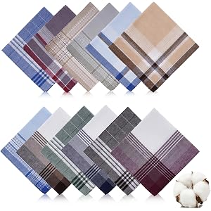 12 pack Men's Handkerchiefs Cotton Handkerchiefs 16 inch Large Mens Handkerchiefs Pocket Square Handkerchief with Check, Clas