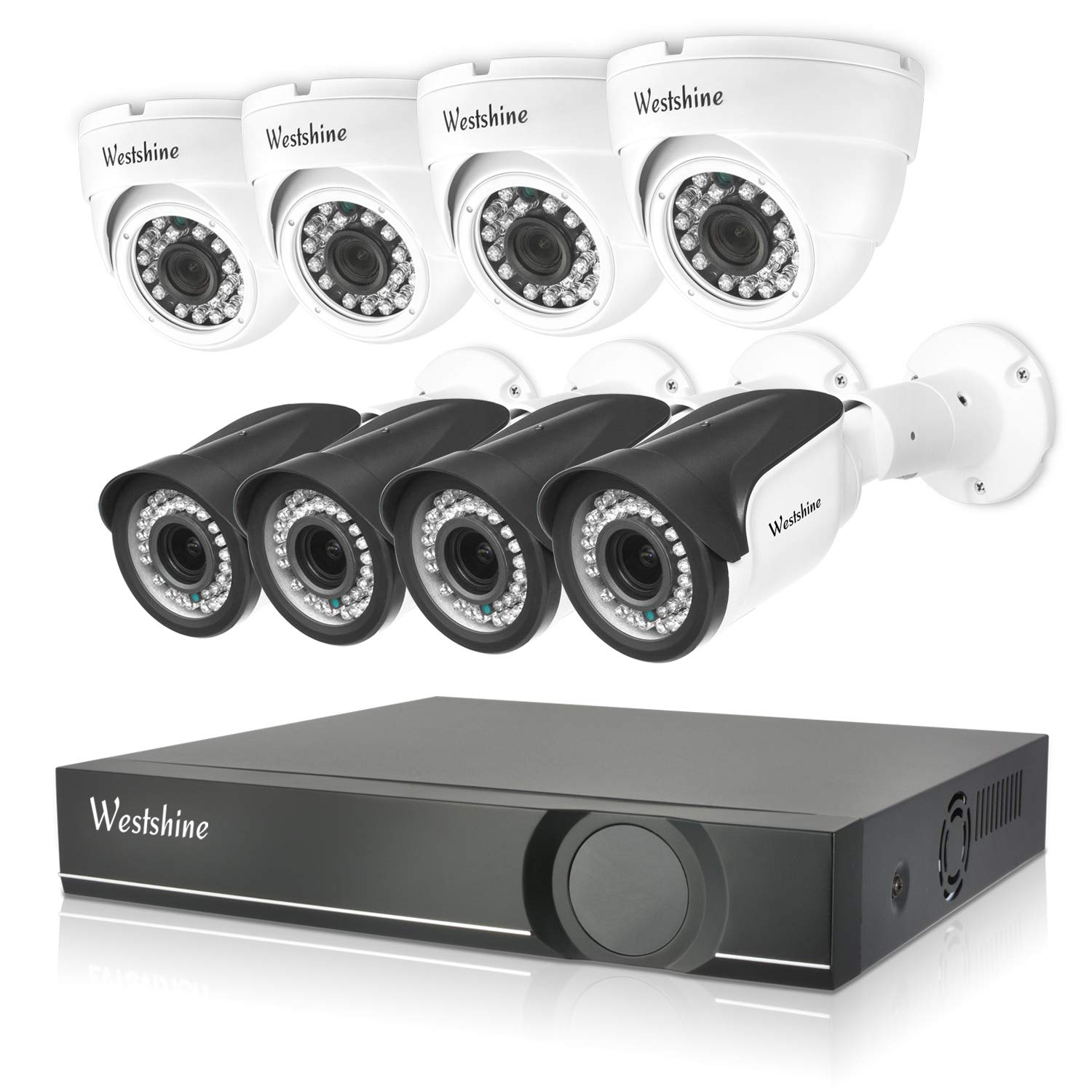 Westshine 8CH POE NVR Kit Home Security Camera System, 8CH 2MP NVR with 4pcs 2MP Dome IP Camera +4pc