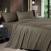 Shilucheng 4 Piece Queen Sheet Sets, Cooling Sheets, Blend Rayon Derived from Bamboo, Deep Pocket Up to 16", Breathable & Soft Bed Sheets, Hotel Silky Bedding Set, Taupe