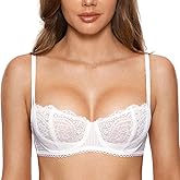 DOBREVA Women's Sexy Lace Push Up Plus Size Bra Sheer Balconette Underwire Unlined