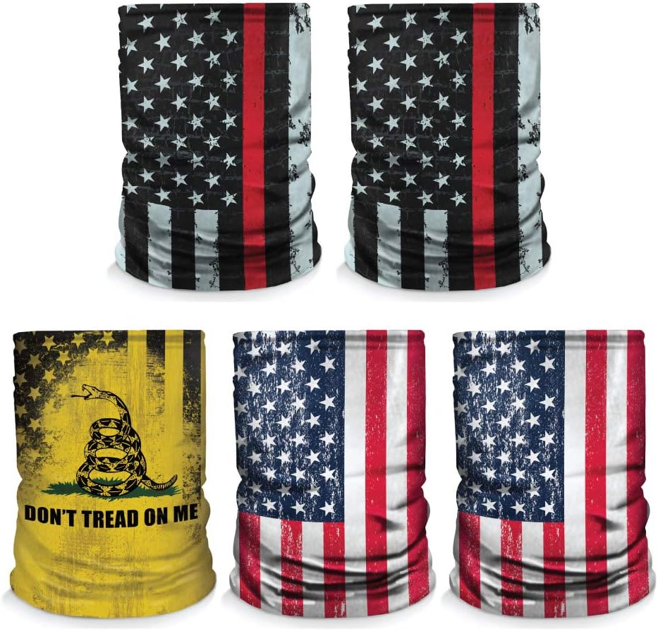 Controller Gear [5 Pack] Neck Gaiter - Face Mask - Made in USA. Red Stripe/Don't Tread/US Flag - Not Machine Specific