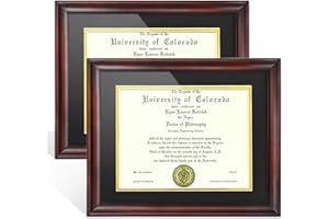 ASmileIndeep 8.5x11 Diploma Frame with Mat or Display 11x14 Certificate, Document, Picture Frame without Mat, Mahogany Solid Wood & HD Plexiglass Degree Frame (2 Pack)