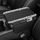 NBTEPEM Bling Car Center Console Cover, Leather Car Arm Rest Cover Cushion with 2 Storage Bags, Universal Auto Armrest Protector Storage Box, Bling Accessories Interior for Most Vehicles (Silver)