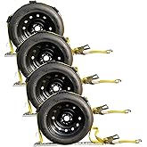 Autofonder Heavy Duty Vehicle Tie Down Kit - 10,000lb Guaranteed Break Strength - Use for Car, Truck, UTV - (4) Premium 2" x 10' Ratchet Straps with Rubber Blocks Wheel Tie Down Straps(Yellow)