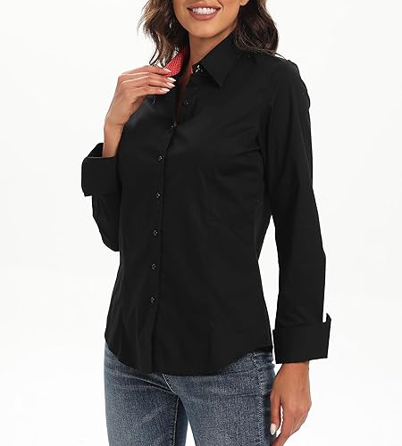Womens Button Down Shirts Long Sleeve Regular Fit Stretch