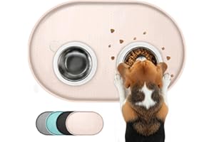 Conlun Dog Food Mat,1/2 Inch Raised Edges Cat Feeding Mat,BPA-Free Silicone Pet Mats for Floor Waterproof,Rubber Placemats for Food and Water Bowls(Natural Tan,18.9"x11.8")