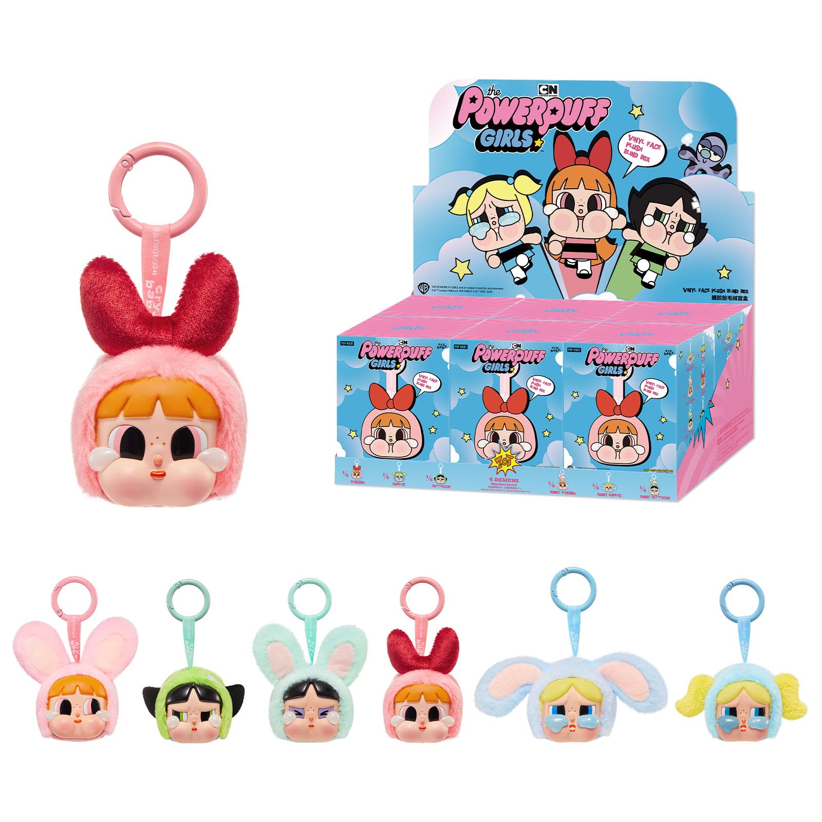 POP MART Crybaby × Powerpuff Girls Series-Vinyl Face Plush Blind Box, 6PCs Crybaby Blind Box Figures, Random Design Action Figures Collectible Toys Home Decorations, Whole Set