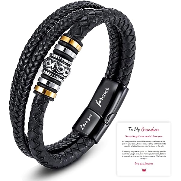 thumbnail interactive-video image 1 of Leather Bracelet For Men & Boys – Engraved Son Gift From Mom, Christmas & Birthday Present 1 of 12